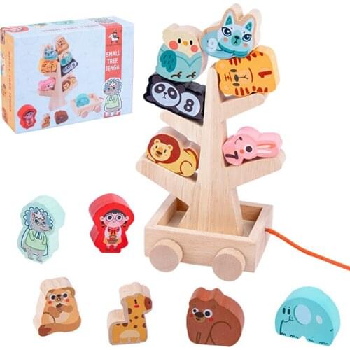 Toddlers Animal Stacking Game Wooden Blocks Jenga Toy Fine Motor Training Balance Game Montessori Educational Toys Gift For Baby