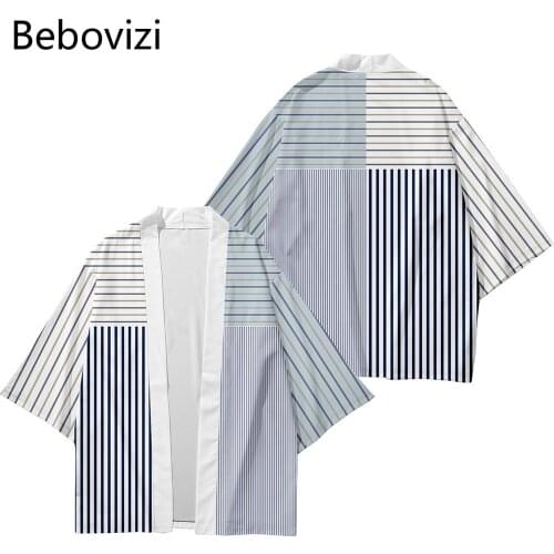 Cardigan Cosplay Haori Yukata Harajuku Tops Robe Clothes Plus Size 6XL Stripe Beach Japanese Style Kimono Streetwear Men Women