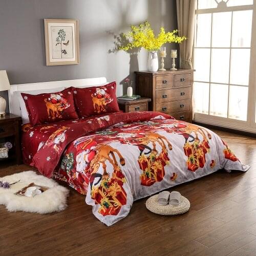 Santa Bedding Set Polyester 3D Printed Duvet Cover + 2pcs Pillowcases + Bed Sheet Set Christmas Decorations Duvet Cover Set