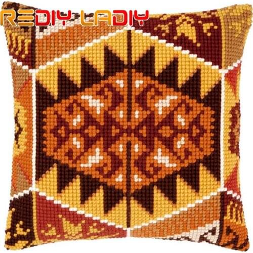 Cross Stitch Cushion Ethnic Print Chunky Yarn Cross-Stitch Kits Needlework Pre-Printed Canvas Pillow Home Decor Arts & Crafts