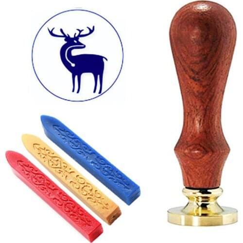 Deer Round Removable Wax Seal Stamp with Wooden Handle for Cards, Envelopes, Invitations