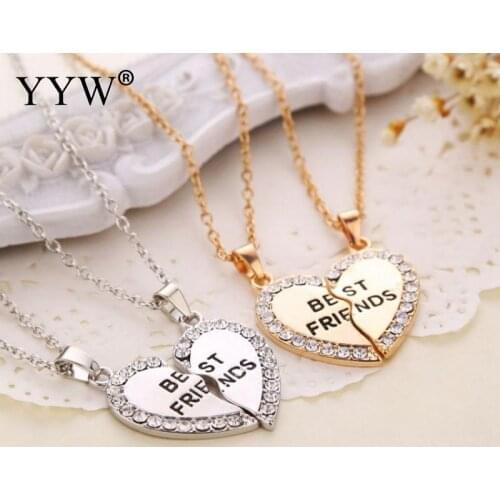 Hot Sale Trendy Puzzle Friendship Necklace Sliver Gold Color With Charming Chain Heart Love Letter For Woman Girls