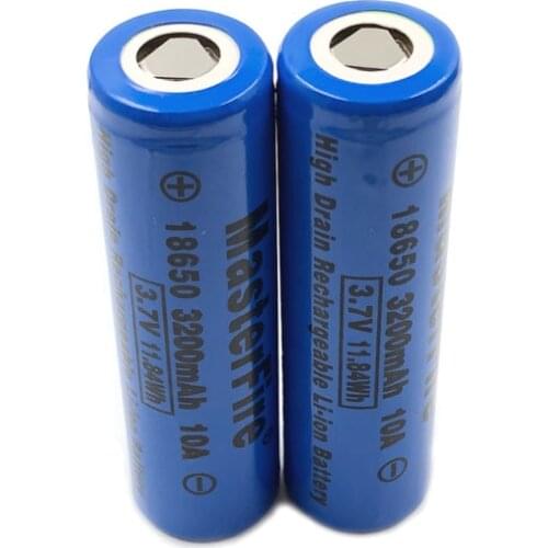 MasterFire 2pcs/lot Genuine 18650 3200mah 10A 3.7V 11.84Wh High Drain Rechargeable Battery Lithium Batteries Cell For e-cigs