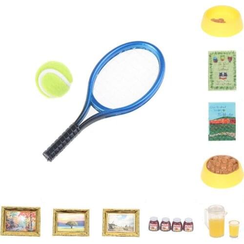 Dollhouse Bedroom Furniture Decor Living RoomToys Miniature Tennis Racket Classic Notebook Milk Honey Strawberry Jam Mural