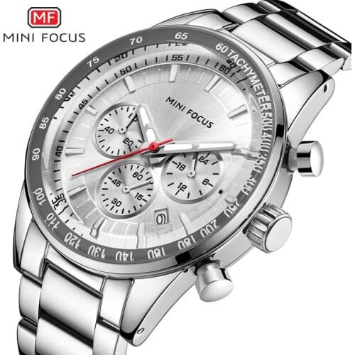 MINI FOCUS Men Quartz Watch Stainless Steel Strap Multifunction Calendar Sports Mens Watches Luxury Brand Relogio Masculino