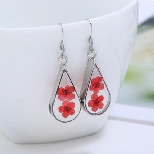 Fashion Creative Plant Dry Dried Flower Earring Women Jewelry Fashion Drop Earring Resin Pressed Flower Gift