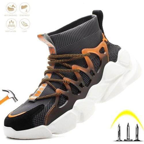 Mens Safety Shoes Fashion Lightweight Indestructible Steel Toe Cap Anti-Puncture Boots Anti-smash Breathable Comfortable Sneake