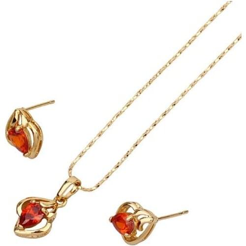 MxGxFam Elegant Water drop Jewelry Set For Women 18 Gold Color Clear/Red Stone