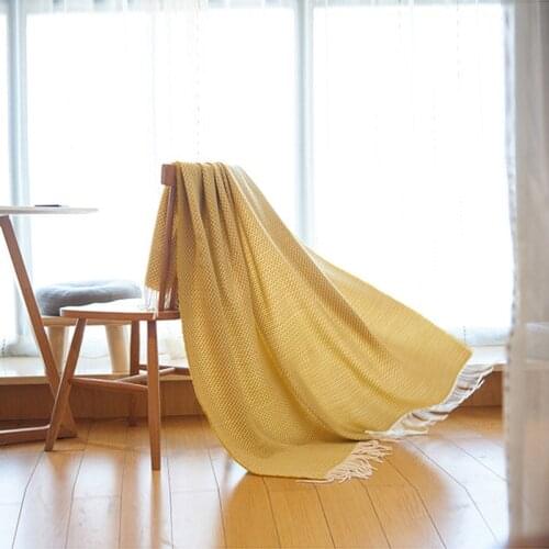 Soft Yellow Blanket with Tassels Sofa Towel Throw Blanket Small Plaid 2 Meters Long Airplane Blanket cobijas para cama T476