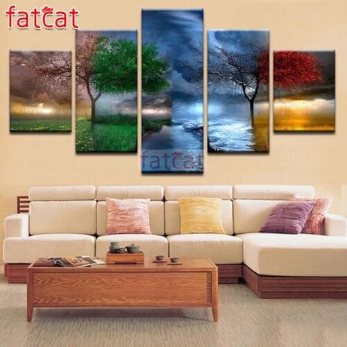 FATCAT Four Seasons Landscape Tree 5 piece Diy Diamond Painting full Square Round Drill Diamond Embroidery kits decor AE2417