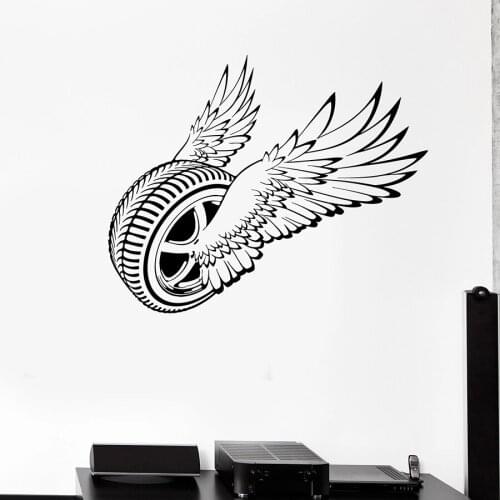 Wall Decal Winged Wheel Car Garage Interior Decoration Driver Vinyl Window Stickers Creative Man Cave Art Mural Removable M163
