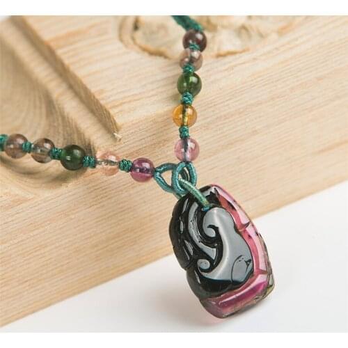 Natural Colorful Tourmaline Quartz Stone Pendant Jewelry Making Women Necklace Charms Suspension Crystal Pendant Bead