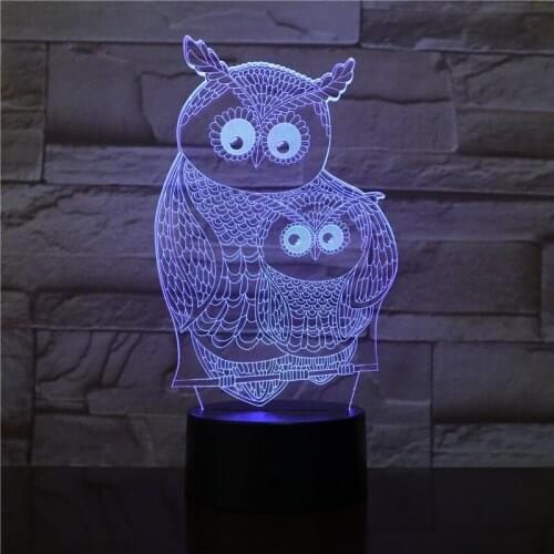Kawaii Animal Owl 3D Night Light 7 Colors Change LED Desk Table Lamp Art Home Child Bedroom Sleeping Decor Holiday Gifts 2410