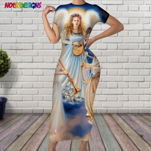 NOISYDESIGNS Summer Dress Women 2021 Elegant Cute Angel Girls Painting Maxi Dress Long Dress Sexy Dresses Robe Dropshipping