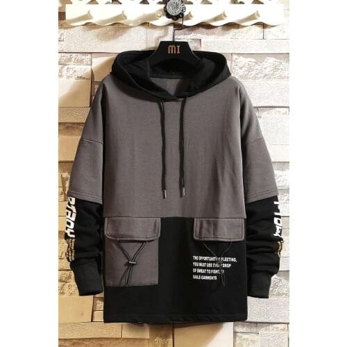 Japan Casual Style O-neck 2020 Spring Autumn Hooded Print Men Thick Fleece Hip Hop High Streetwear Clothing