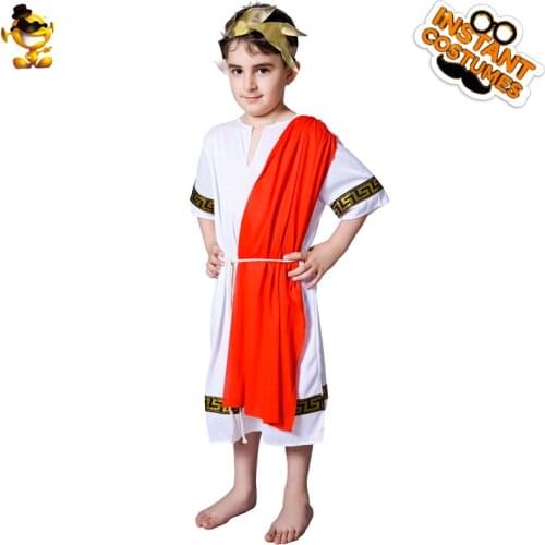 Boys Roman Costumes Role Play Caesar Prince Clothes Purim Dress Up Carnival Party White Robe Costumes for Kids