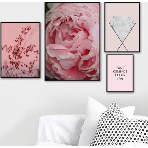 Pink Flower Sunset Straw Marble Wall Art Canvas Painting Nordic Posters And Prints Landscape Wall Pictures For Living Room Decor