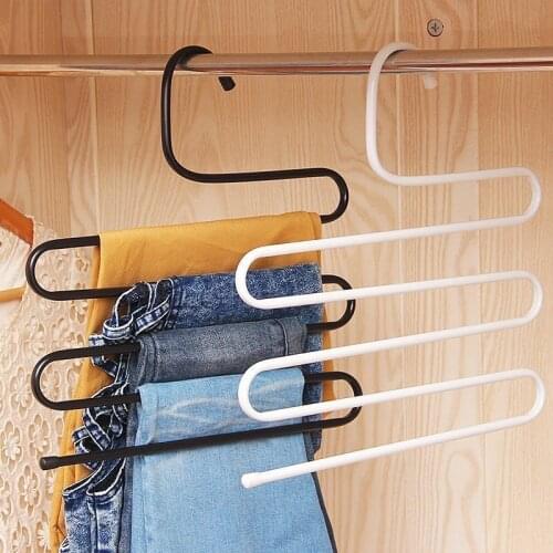 S-shaped 5 Layers Trousers Hanger Magic pants Clothes Closet Belt Holder Rack bathroom room kitchen shelf organizer