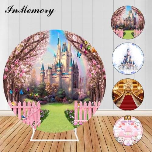 Sensfun Pink Round Backdrop Princess Castle Palace Girl Birthday Party Circle Background Baby Shower Party Decor Photocall