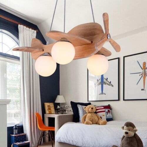 Modern Pendant Lamp for Children Room Creative Airplane Boys Kids Bedroom Wood Hanging Light LED Chandeliers Lights WF1027