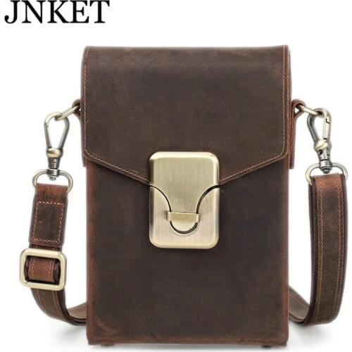 JNKET New Retro Cow Leather Shoulder Bag Mens Sling Bag Cellphone Bag Leisure Crossbody Bags Messenger Bag