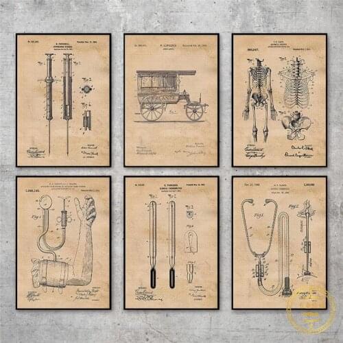 Vintage Medical Instruments Poster and Prints Needle Stethoscope Canvas Painting Wall Art Pictures for Hospital Clinic Decor