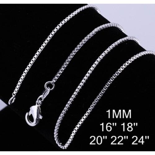 Wholesale 925 sterling silver fashion trend necklace 1MM box chain with chain 16/18/20/22/24 inch ladies party jewelry