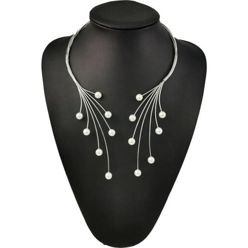 Handmade Copper Weave Torques Necklaces Women Imitation Pearl Statement Choker Necklaces Charm Wedding Party Jewelry UKMOC