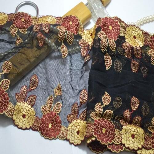 10meters Floral Embroidery Lace Trim Bilateral Tulle Mesh Flower Fabric For Lingerie Underwear Bra Dolls Dress 21cm Width