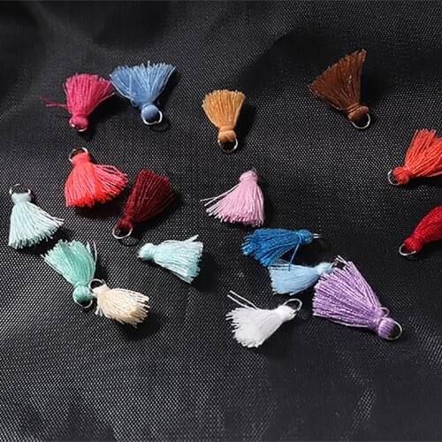 10Pcs/Pack 1.5cm Length Mini Tassel Cotton Tassel with Ring For Earring Findings DIY Hand Made Jewellery Making Sewing Craft
