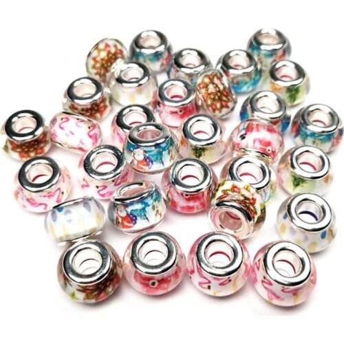 100 Pcs Colorful Large Hole Craft Beads, Mixed Imitation Glass Beads Assorted European Craft Bead, Bead Glass Charm For clothing