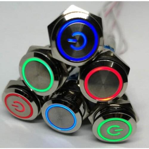 16mm Car Switch Waterproof Self-Reset Metal Button Switch with High Brightness LED Light