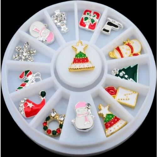 3D Tips Christmas Nail Art Decoration Alloy Jewelry Glitter Rhinestones Slice Stickers Decal Foil Wheel DIY Tools Manicure