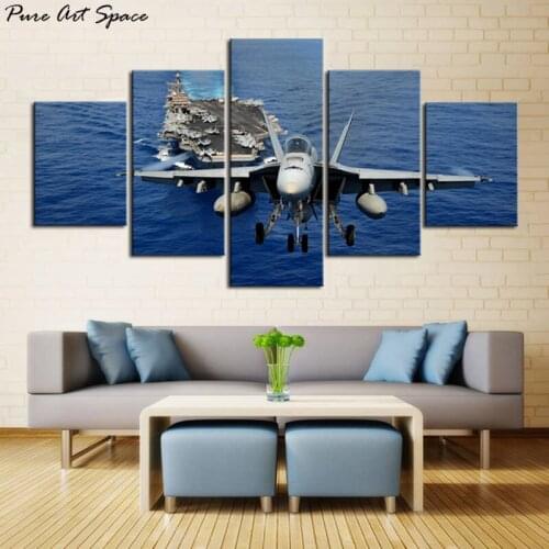 5 Piece Wall Art Airplane Picture Canvas Painting Print Stretched and Framed Aircraft and Ship Pictures Artwork for Home Decor