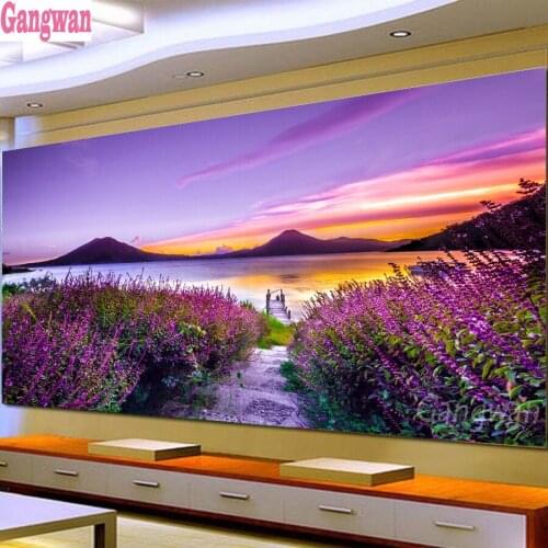 5d home decoration diamond painting Purple lavender field full drill square round diamond embroidery diamond cross stitch mosaic