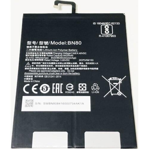 3.85V 8620mAh BN80 For Xiaomi Mi Pad 4 Plus Battery