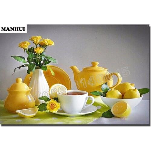 DIY 5D Diamond Mosaic Diamond Painting Cross Stitch Tea with lemon Diamonds Embroidery Square Home Decoration BAC099