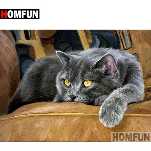 HOMFUN "Animal cat" Diamond Painting 5D Full Square/Round Drill Home Decor DIY Diamond Embroidery Cross Stitch A19852