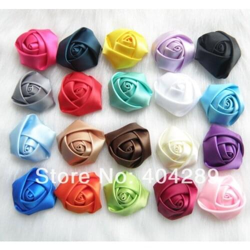100pcs/lot DIY Baby Kids Satin Rolled Ribbon Rose Flowers,3.5-4cm Satin Ribbon Rose Flower For Clothes / Wedding