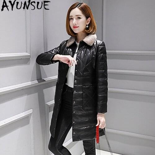 AYUNSUE 100% Real Sheepskin Coat Female Mink Fur Collar korean Down Jackets 2020 Winter Jacket Women Genuine Leather Jacket MY