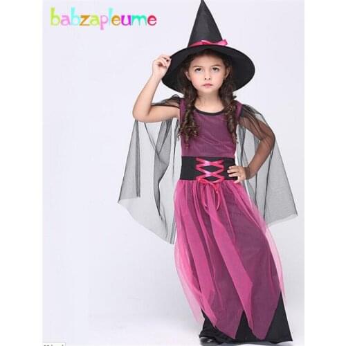 Babzapleume Brand Halloween Girls Long Dress Make Up Dance Party Witch Design Cosplay Costume Childrens Set Kids Clothing Y010