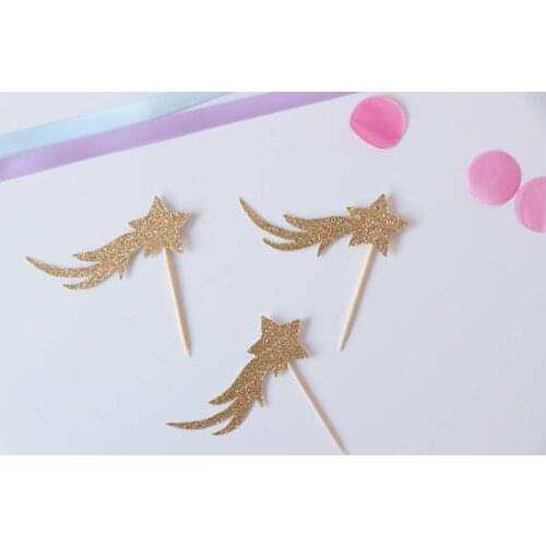 Glitter Shooting Star unicorn theme birthday cupcake toppers baby shower baptism party decoration doughnut toothpicks