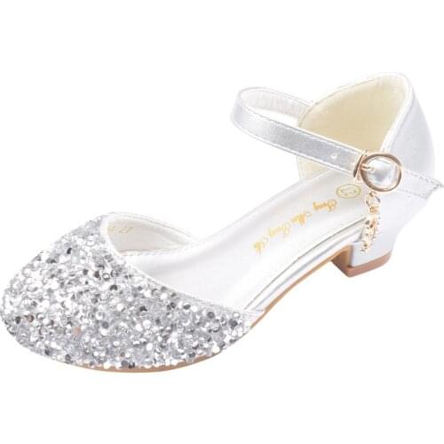 Children Shoes Glitter Princess Girls Sandals Cinderella Kids High Heels Teenager Small Feet Ladies Shinning Sequence Crystal