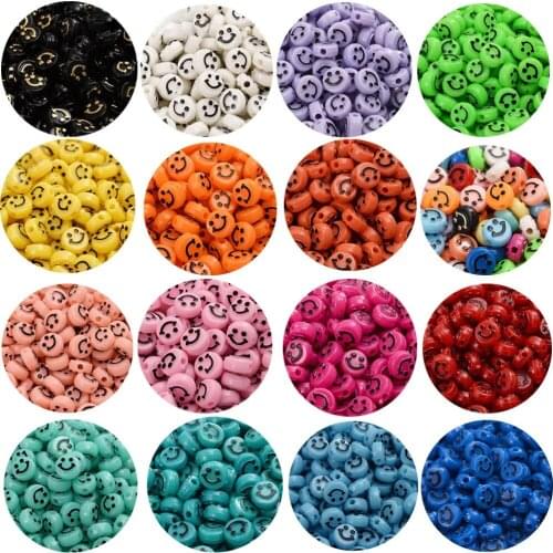 50Pc Smiley Face Beads Acrylic Happy Spacer Beads Charm For Jewelry Making DIY Bracelets Handmade Accessories Craft Bead