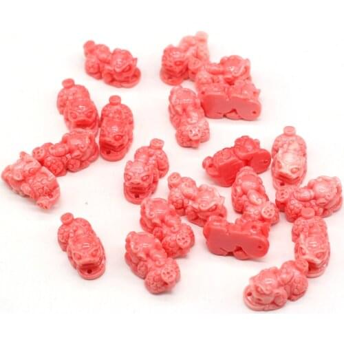 New Pink Chinese Spirit Beast Pixiu Shaped Coral Through Hole Beads for Jewelry Making DIY Accessorie Fit Necklace Earring 10PCS