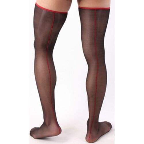 Mens Ultra Thin Sexy Stocking Oil Shinny Backline Hosiery for Male Underwear Transparent Thigh High Medias Nylon Silk Stockings