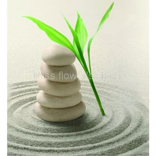 Green Leaves & Stones Design Shower Curtain Bathroom Waterproof Mildewproof Polyester Fabric With 12 Hooks 180cm*180cm