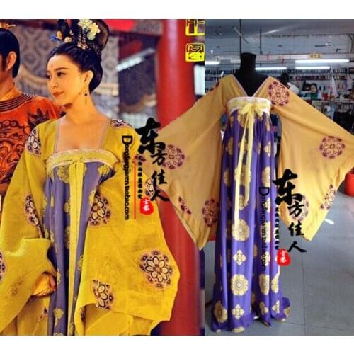 For kids and adults Tang Dynasty Yellow Original Print High Waist Costume TV Play Great Tang Empress - Wu Zetian Actress Costume