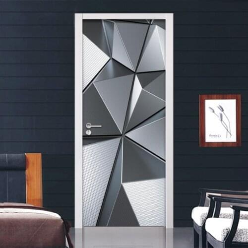 Door Sticker Door Decoration Wallpaper PVC Waterproof Self-Adhesive Wall Decals Modern 3D Geometric Mural Living Room Bedroom