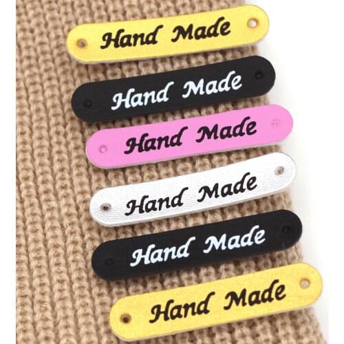 50Pcs 49x10mm Hand Made Tags Handmade Labels Synthetic PU Leather Tag DIY Needlework Patchwork Sew On Label For Clothes Bags Hat